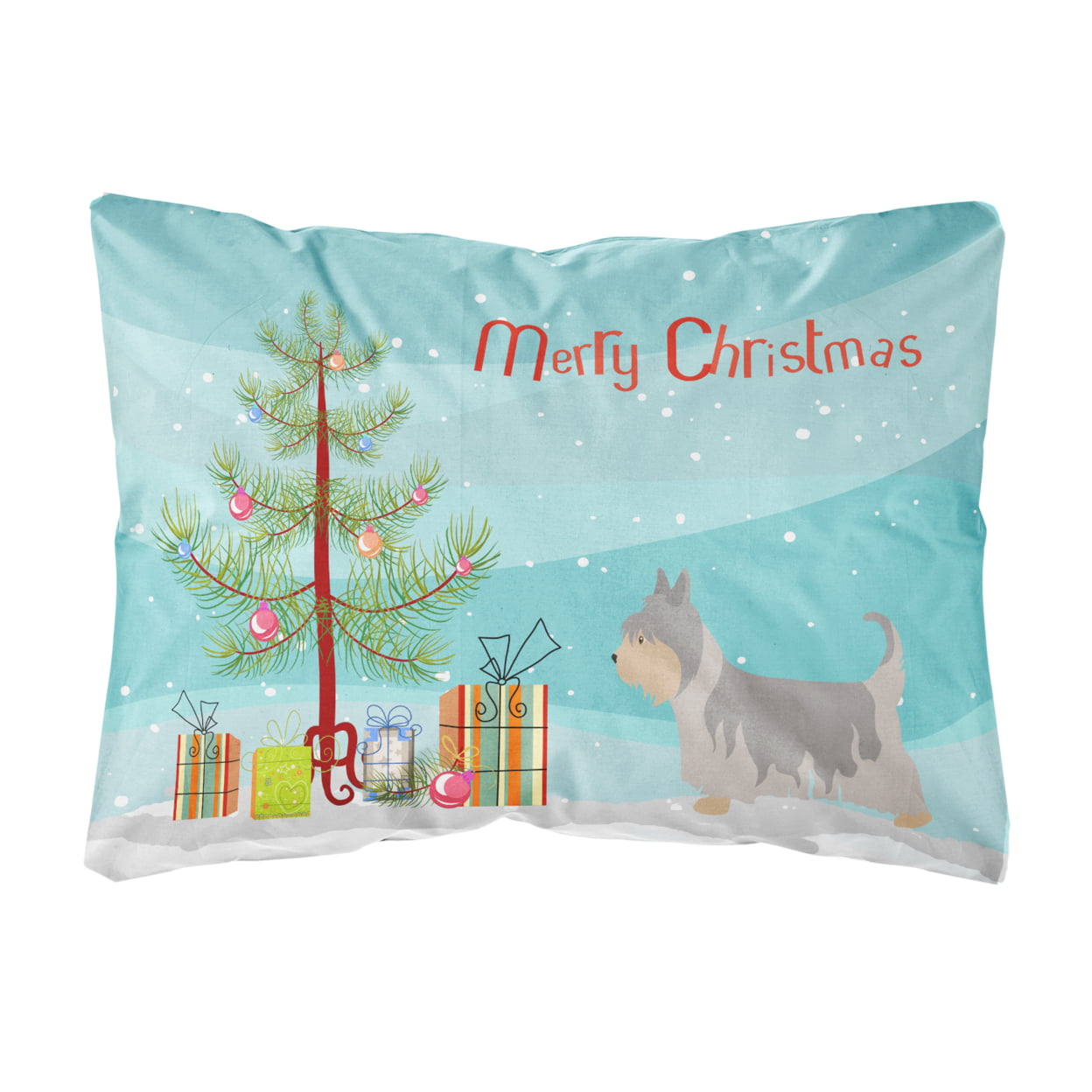 Australian Silky Terrier Christmas Canvas Fabric Decorative Pillow - Multi-Colored - 12 L x 3 W x 16 H in.
