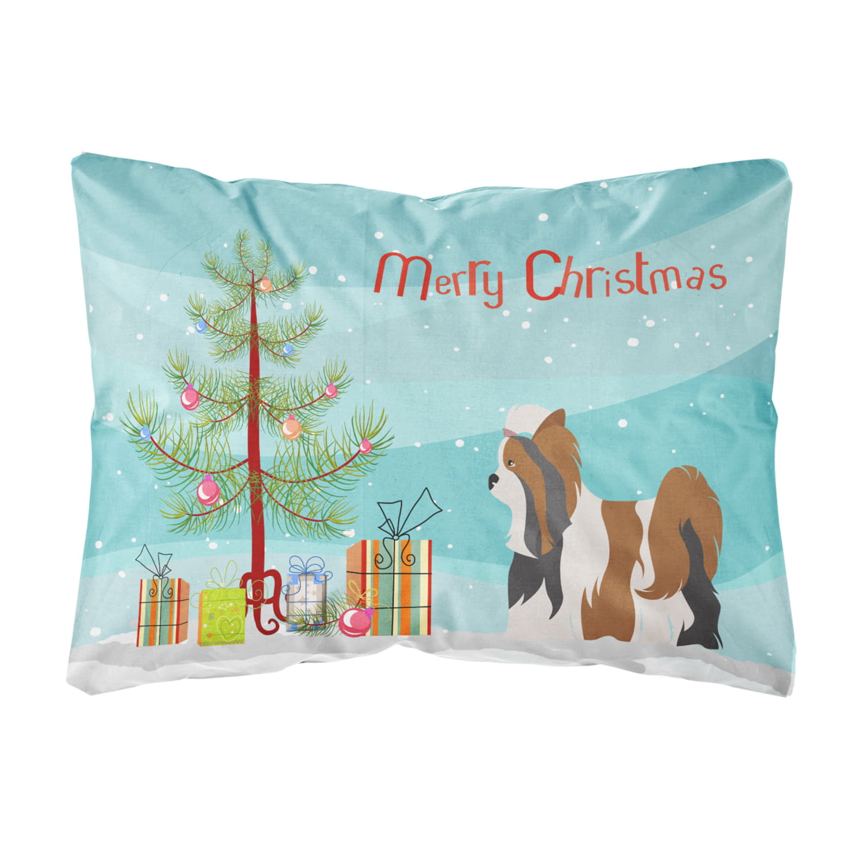 Biewer Terrier Christmas Canvas Fabric Decorative Pillow - Multi-Colored - 12 L x 3 W x 16 H in.