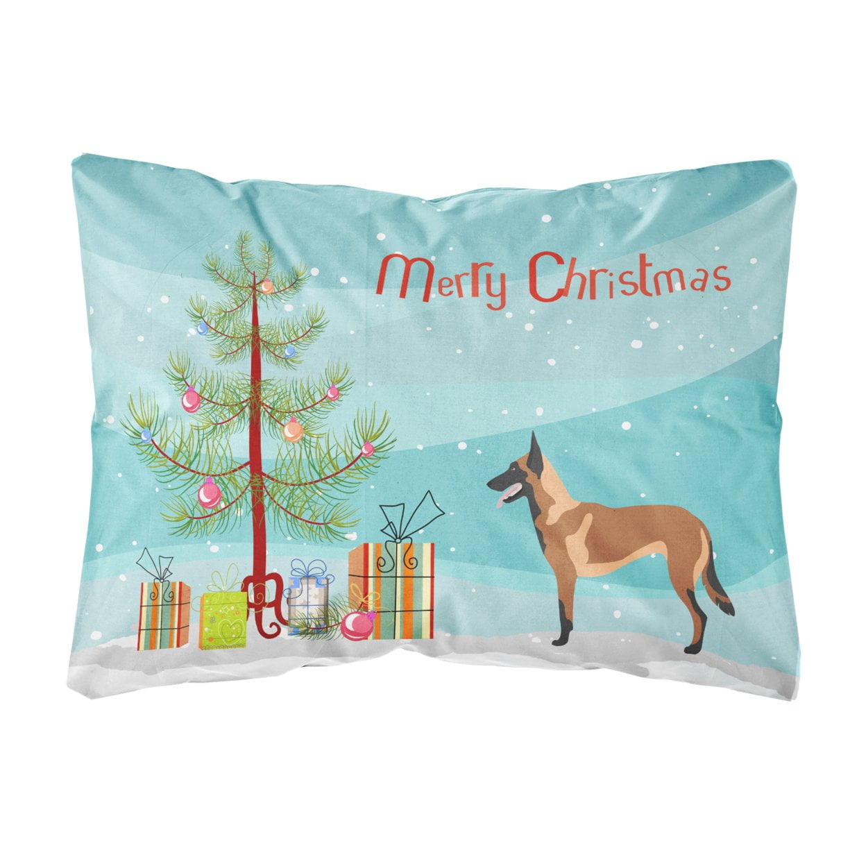 Malinois Belgian Shepherd Christmas Canvas Fabric Decorative Pillow - Multi-Colored - 12 L x 3 W x 16 H in.
