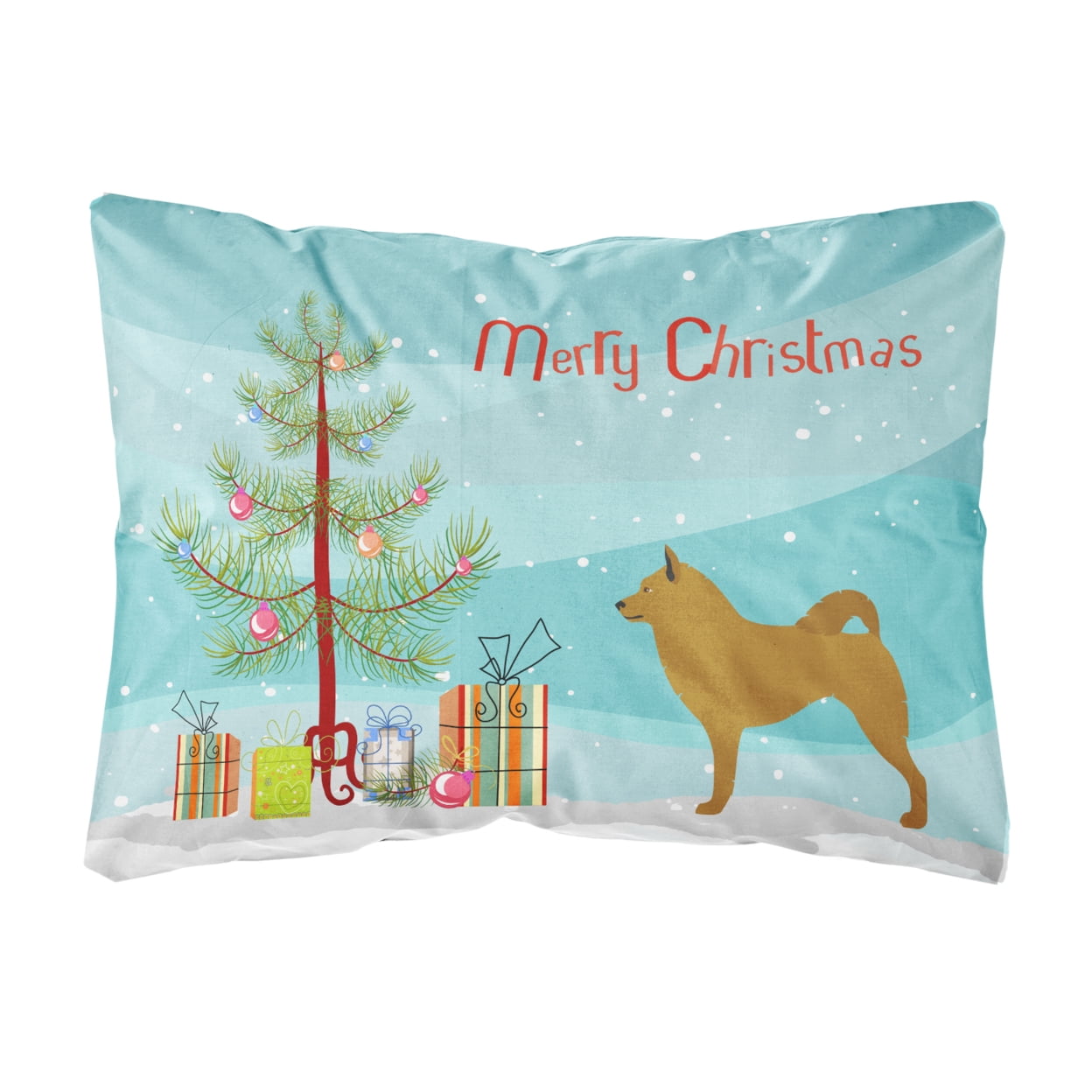 Finnish Spitz Christmas Canvas Fabric Decorative Pillow - Multi-Colored - 12 L x 3 W x 16 H in.