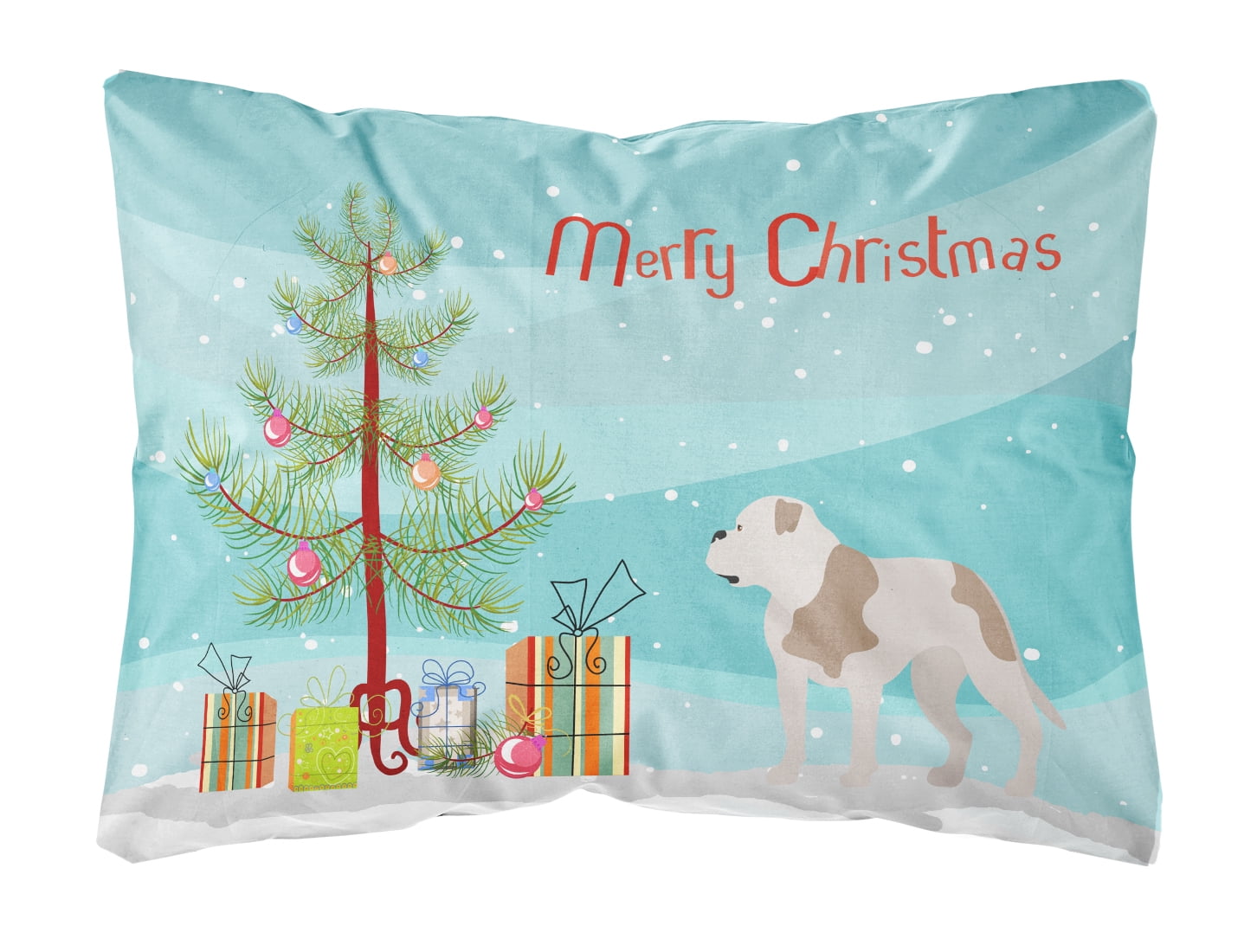 American Bulldog Christmas Canvas Fabric Decorative Pillow - Multi-Colored - 12 L x 3 W x 16 H in.