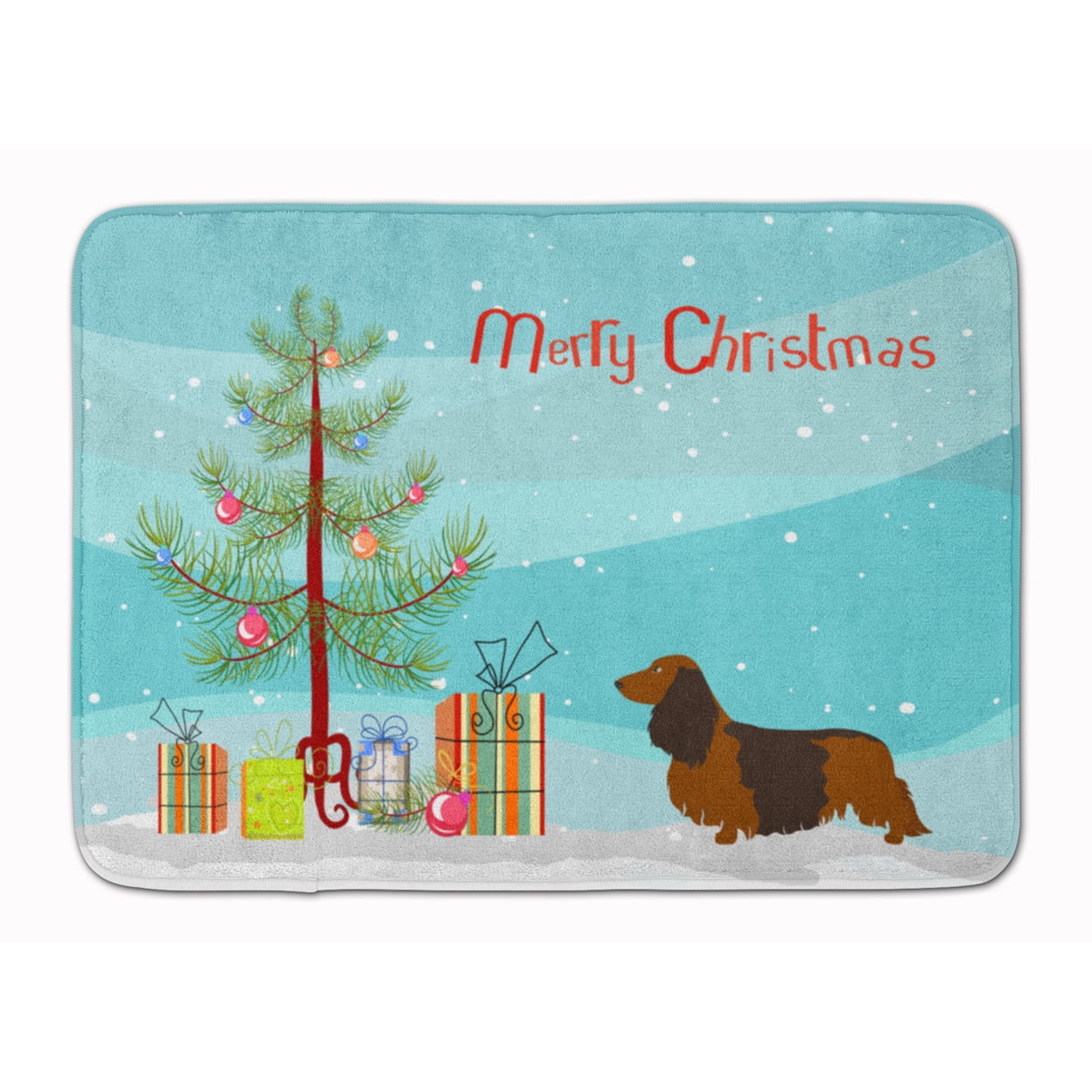Longhaired Dachshund Christmas Machine Washable Memory Foam Mat