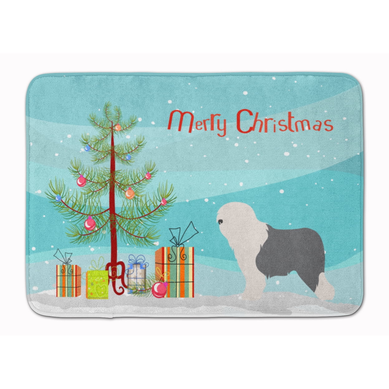 BB8456RUG Old English Sheepdog Bobtail Christmas Machine Washable Memory Foam Mat