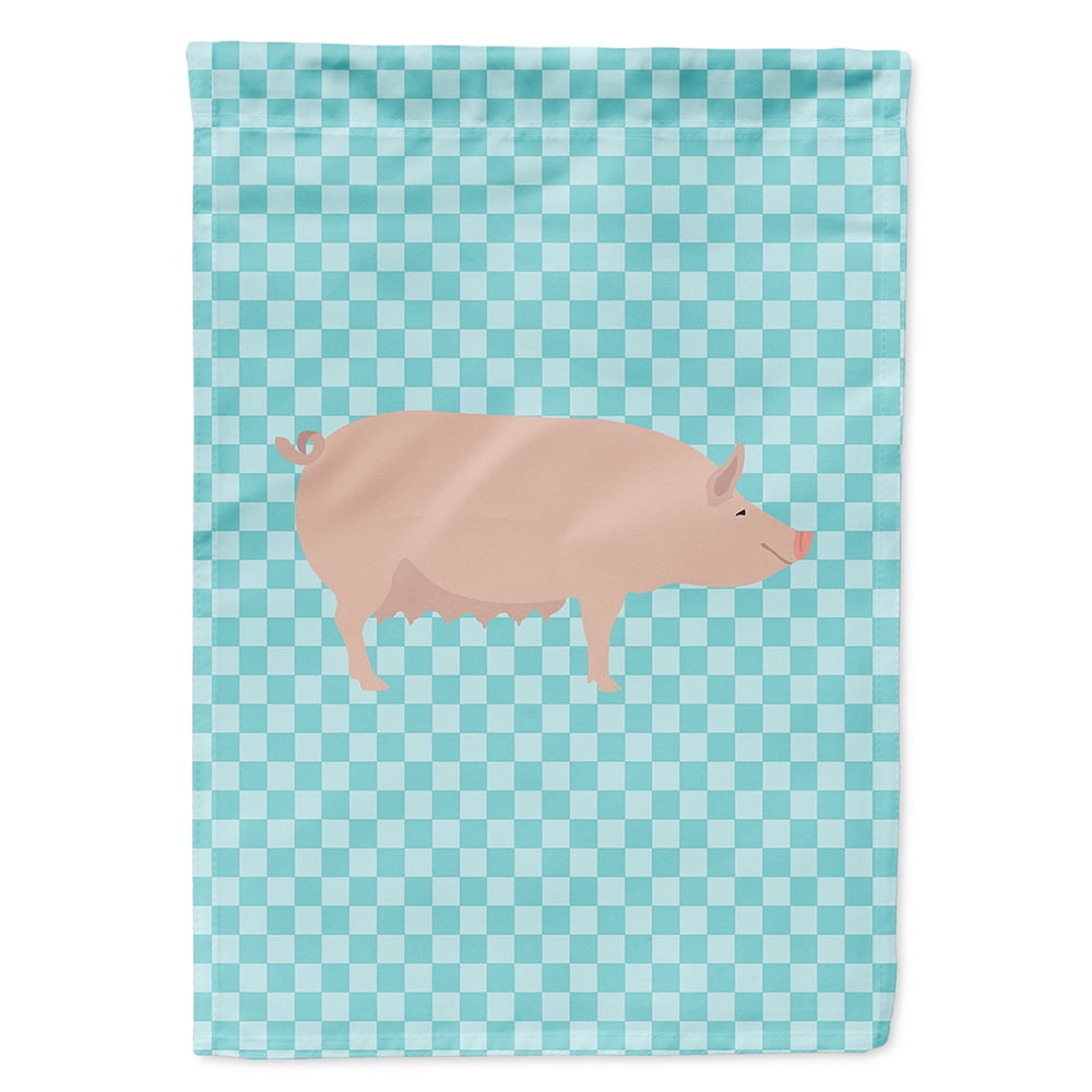 English Large White Pig Blue Check Garden Flag