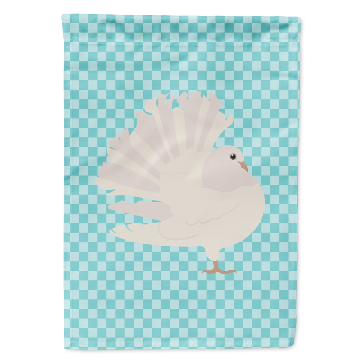 Silver Fantail Pigeon Blue Check Garden Flag