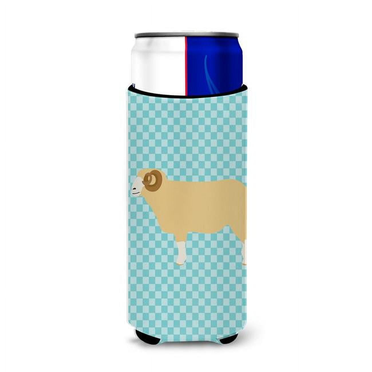 Horned Dorset Sheep Blue Check Michelob Ultra Hugger for Slim Cans - Blue Check - Slim Cans