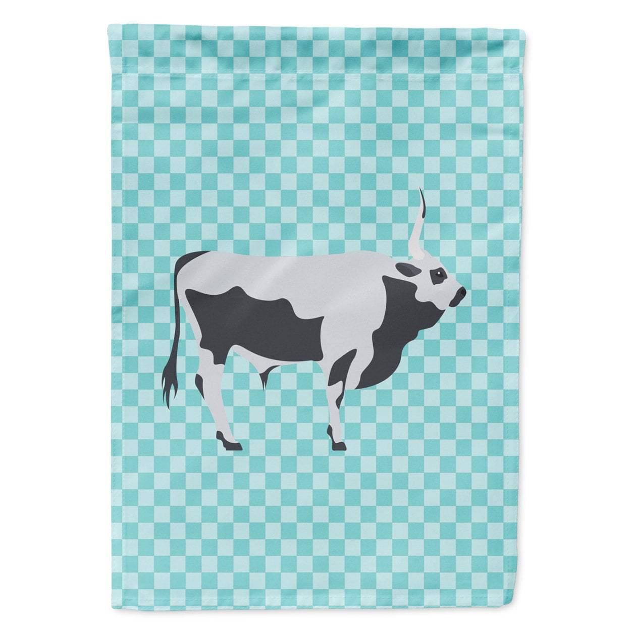 Hungarian Grey Steppe Cow Blue Check Garden Flag Size