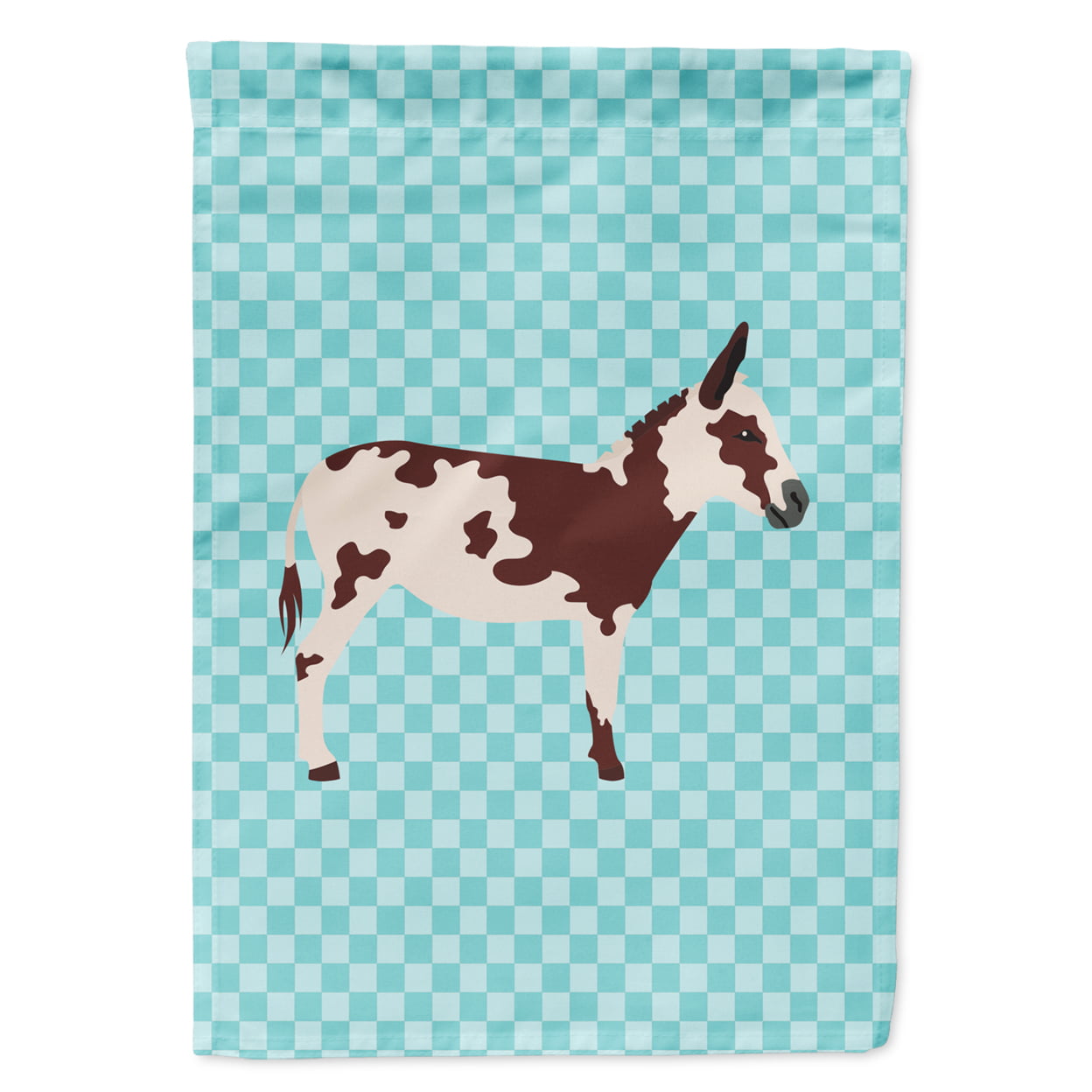 American Spotted Donkey Blue Check Flag Garden Size