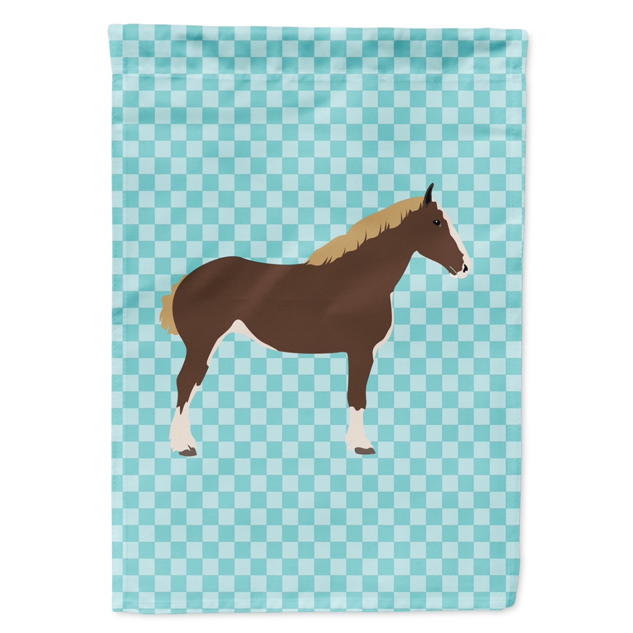 Percheron Horse Blue Check Flag Garden Size