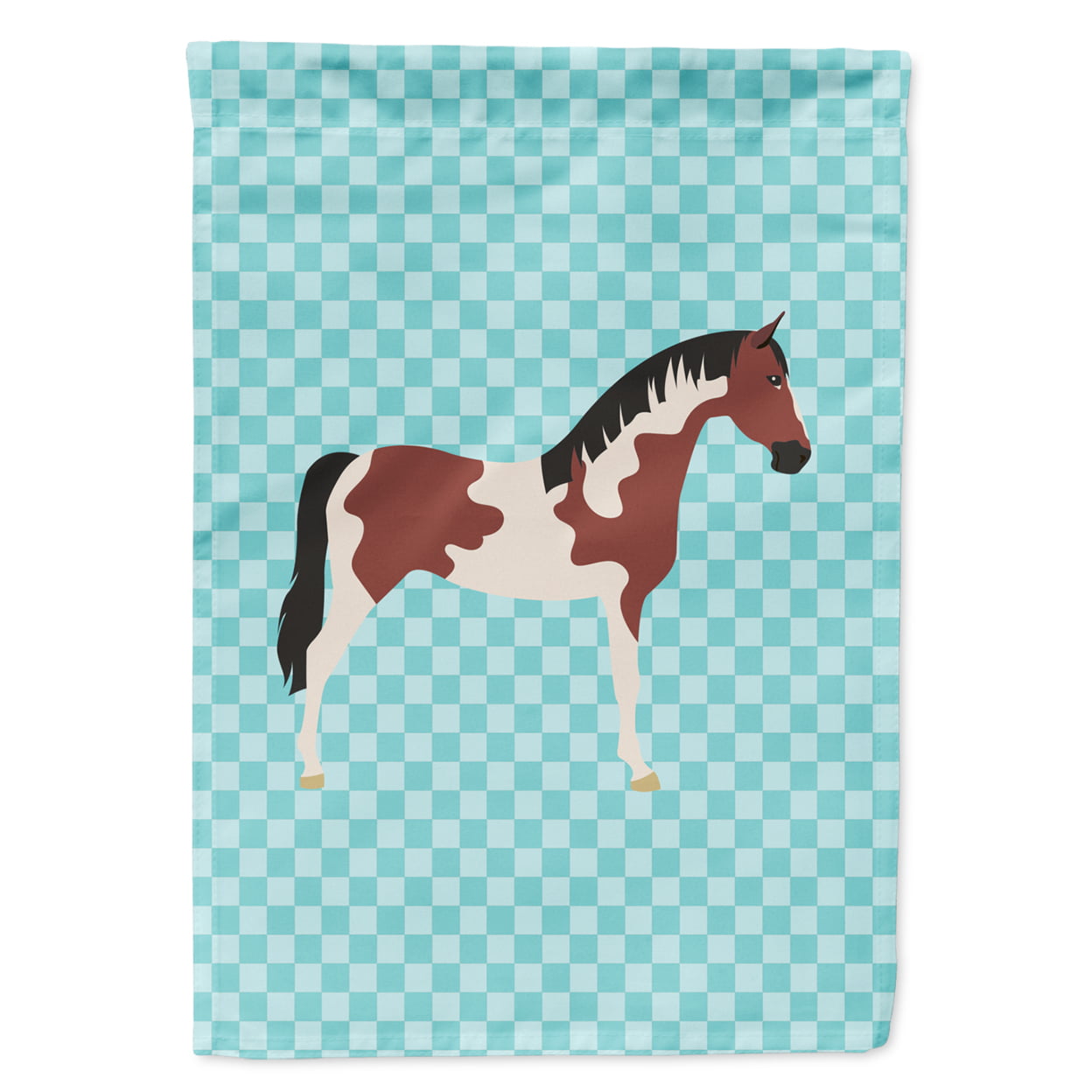 Pinto Horse Blue Check Flag Garden Size
