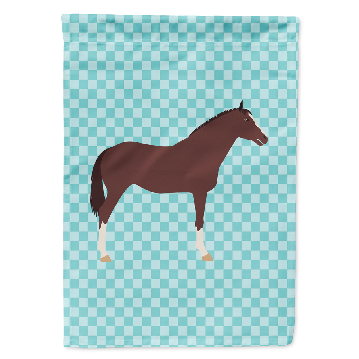 English Thoroughbred Horse Blue Check Flag Garden Size