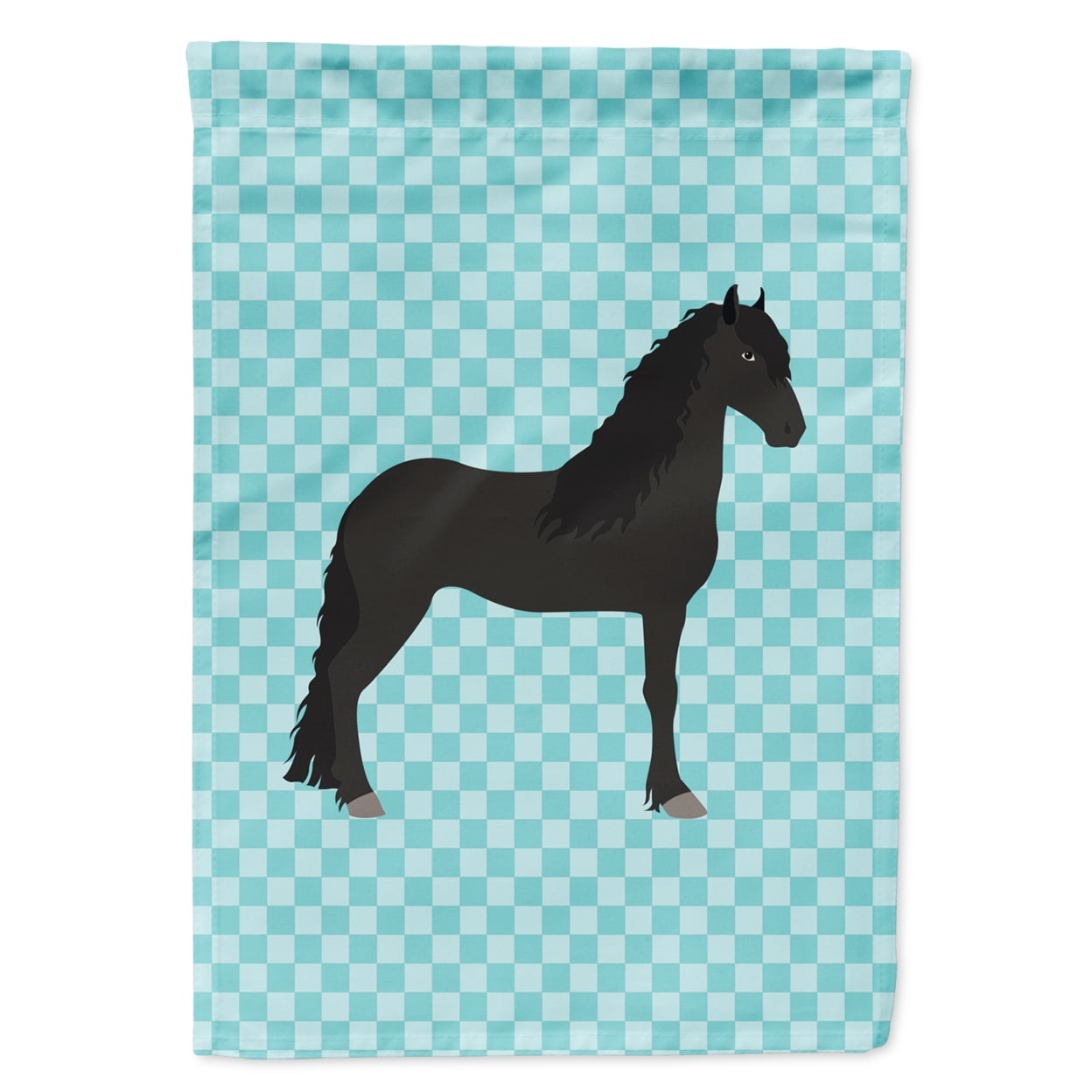 Friesian Horse Blue Check Flag Garden Size
