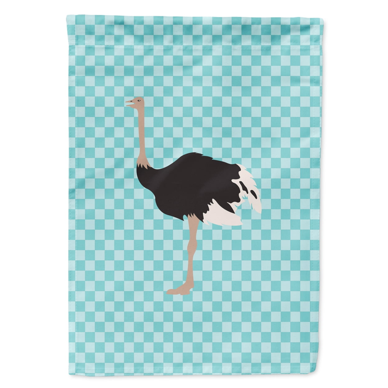 Common Ostrich Blue Check Flag Garden Size