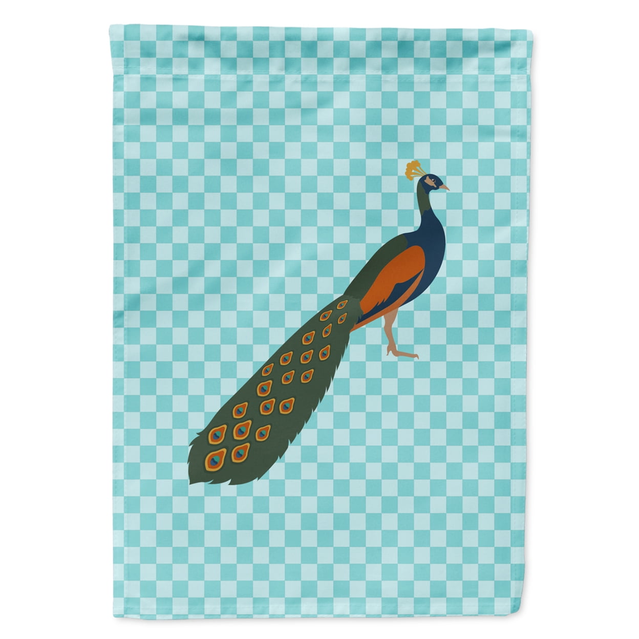 BB8099GF Indian Peacock Peafowl Blue Check Flag Garden Size