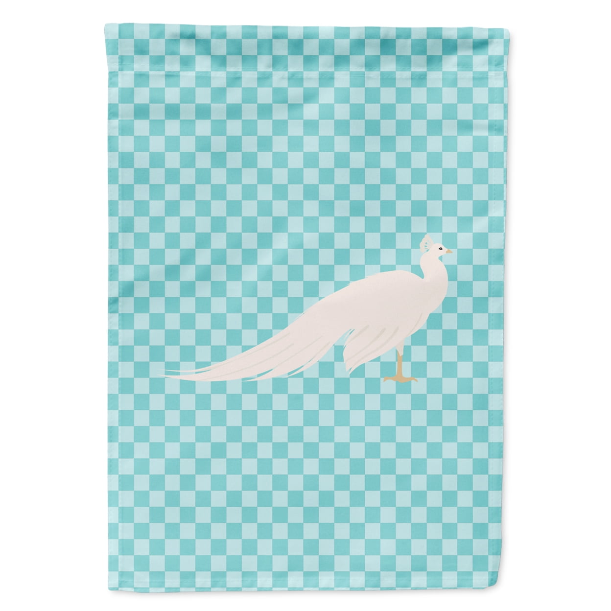 White Peacock Peafowl Blue Check Flag Garden Size