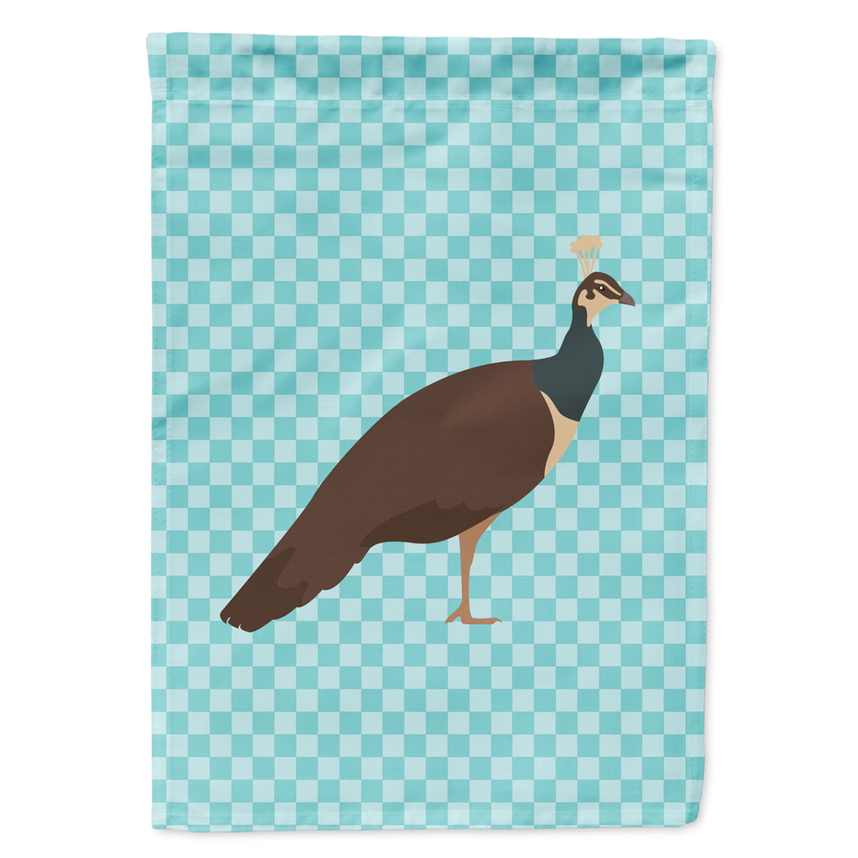 BB8101GF Indian Peahen Peafowl Blue Check Flag Garden Size