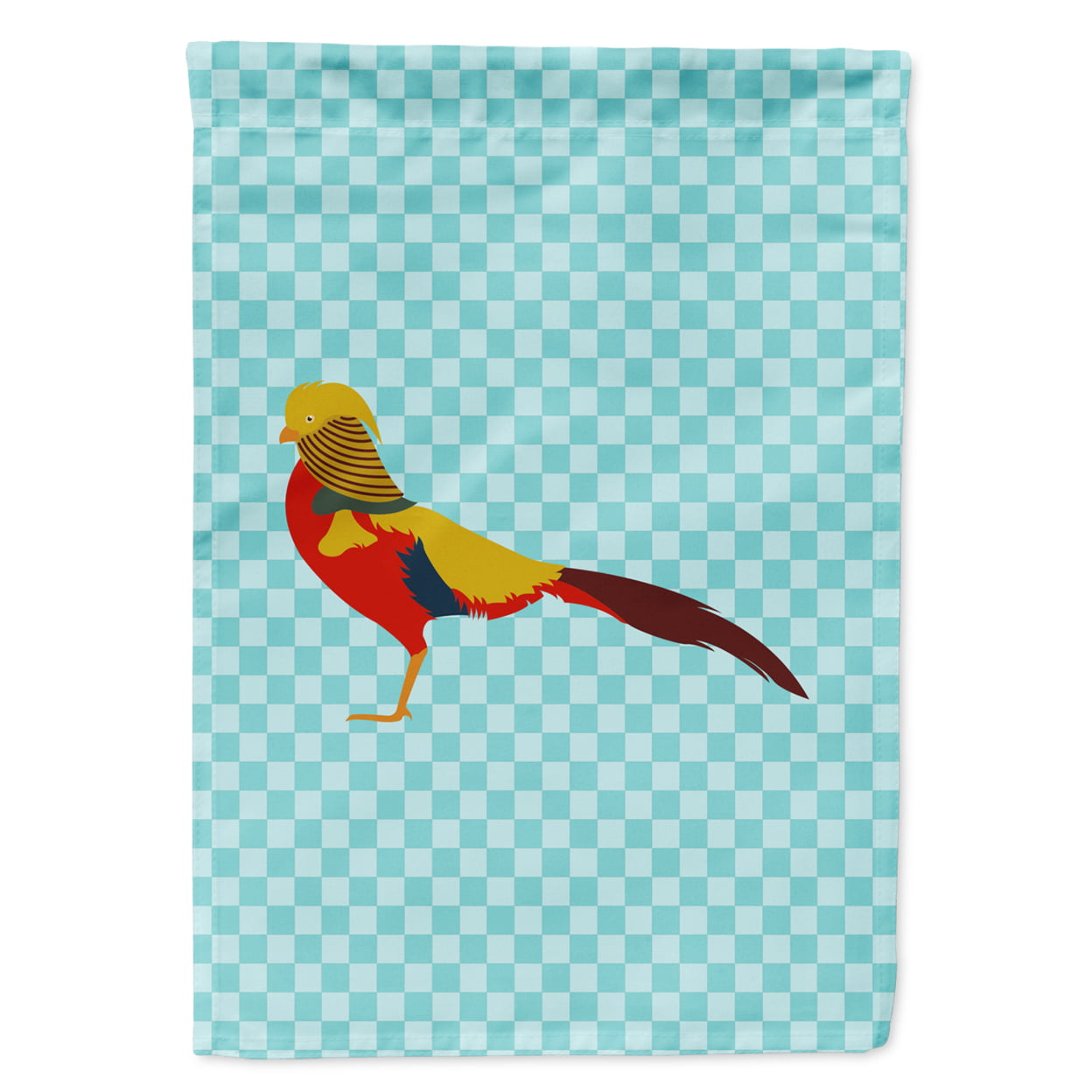 Golden Or Chinese Pheasant Blue Check Flag Garden Size