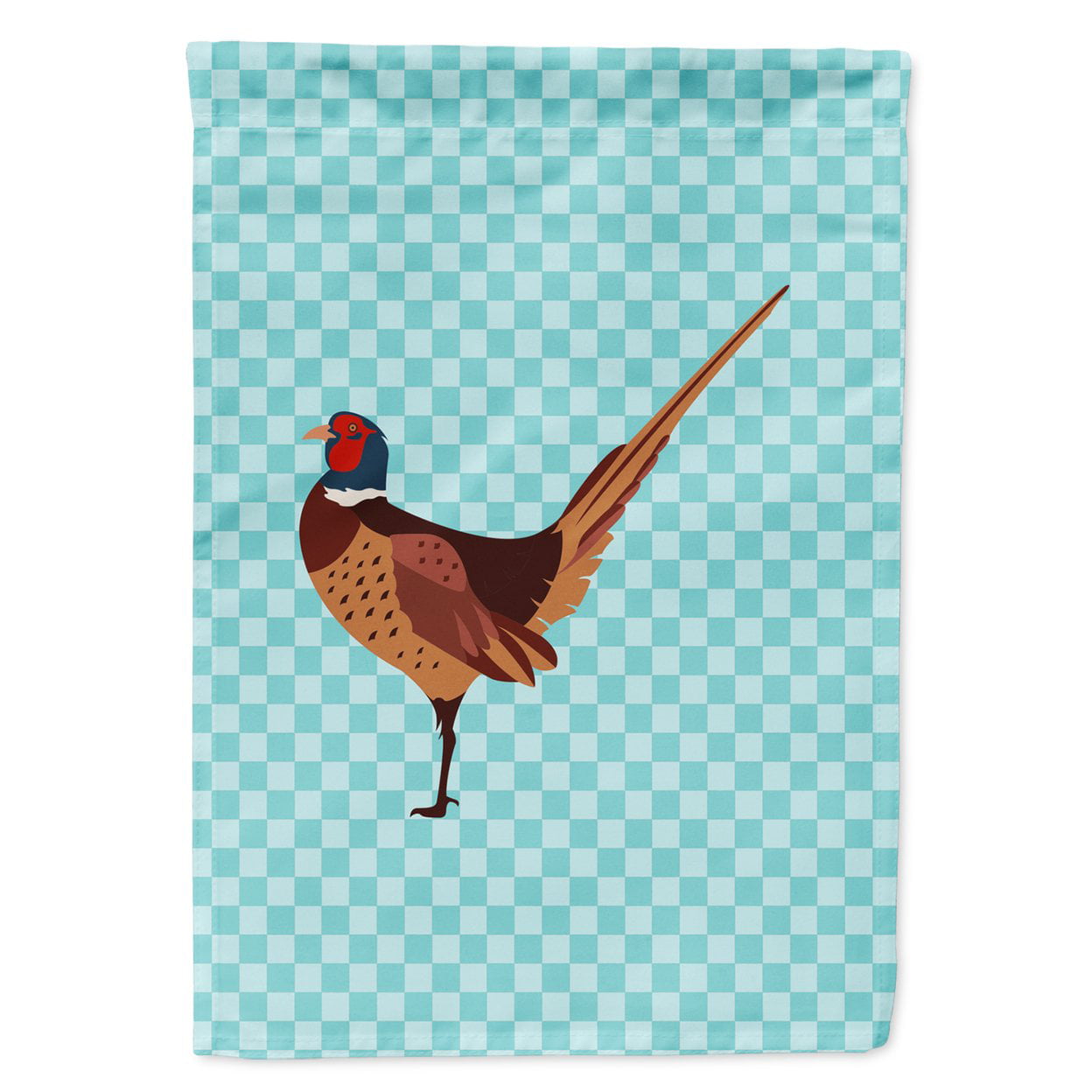 Ring-Necked Common Pheasant Blue Check Flag Garden Size