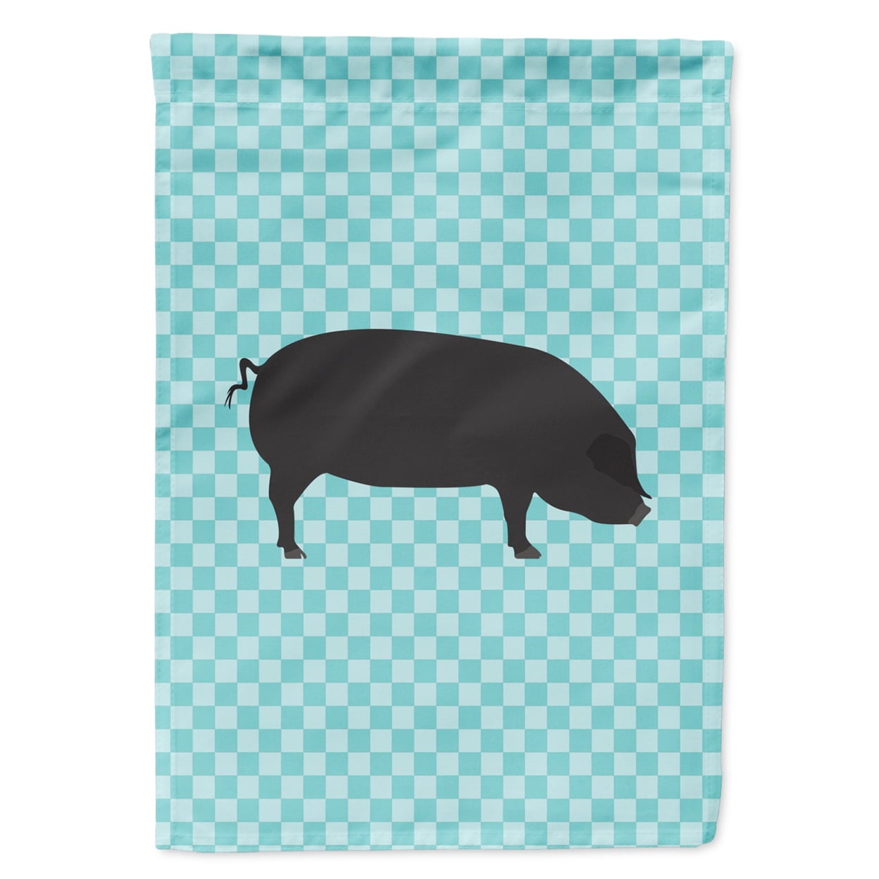 BB8105GF Devon Large Black Pig Blue Check Flag Garden Size