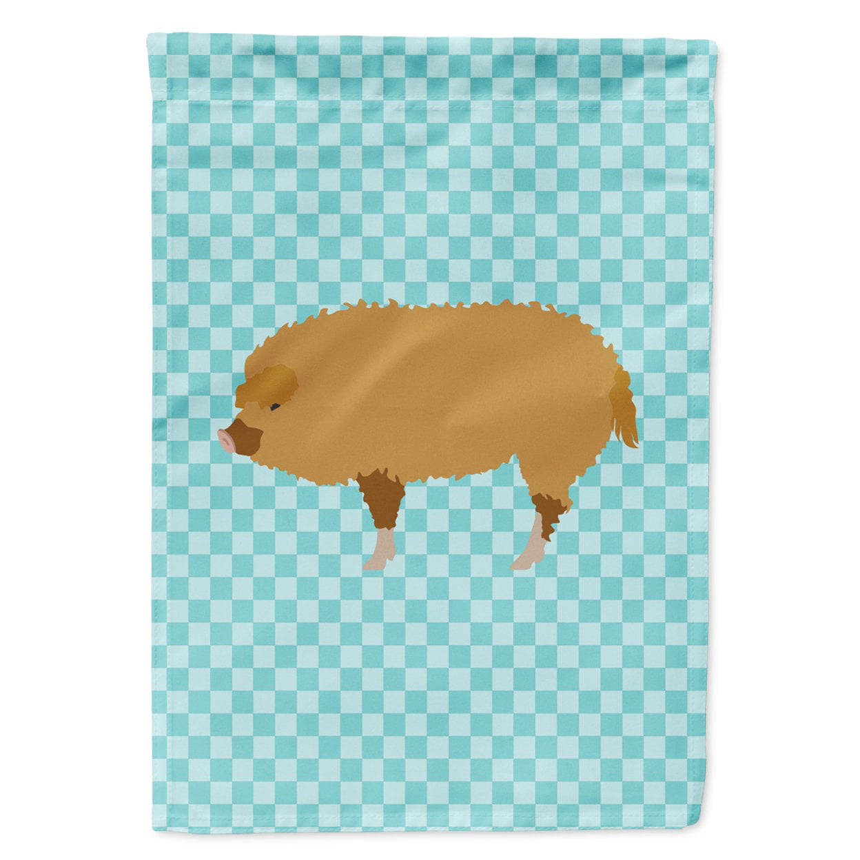 Hungarian Mangalica Pig Blue Check Flag Garden Size
