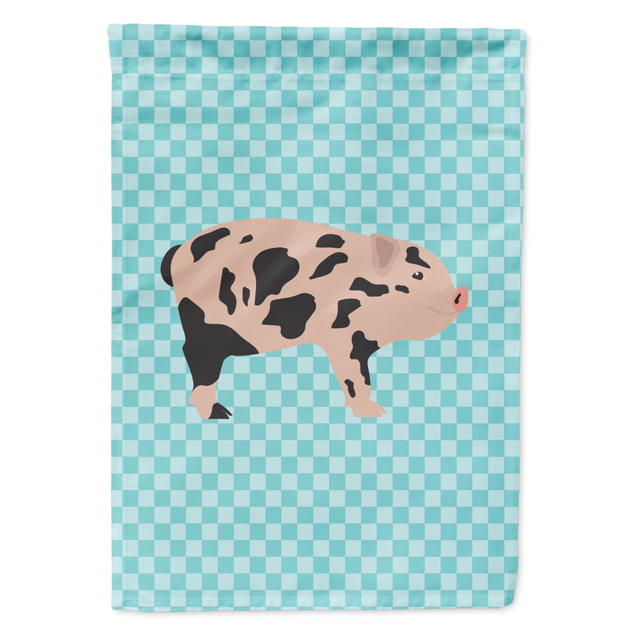Mini Miniature Pig Blue Check Flag Garden Size