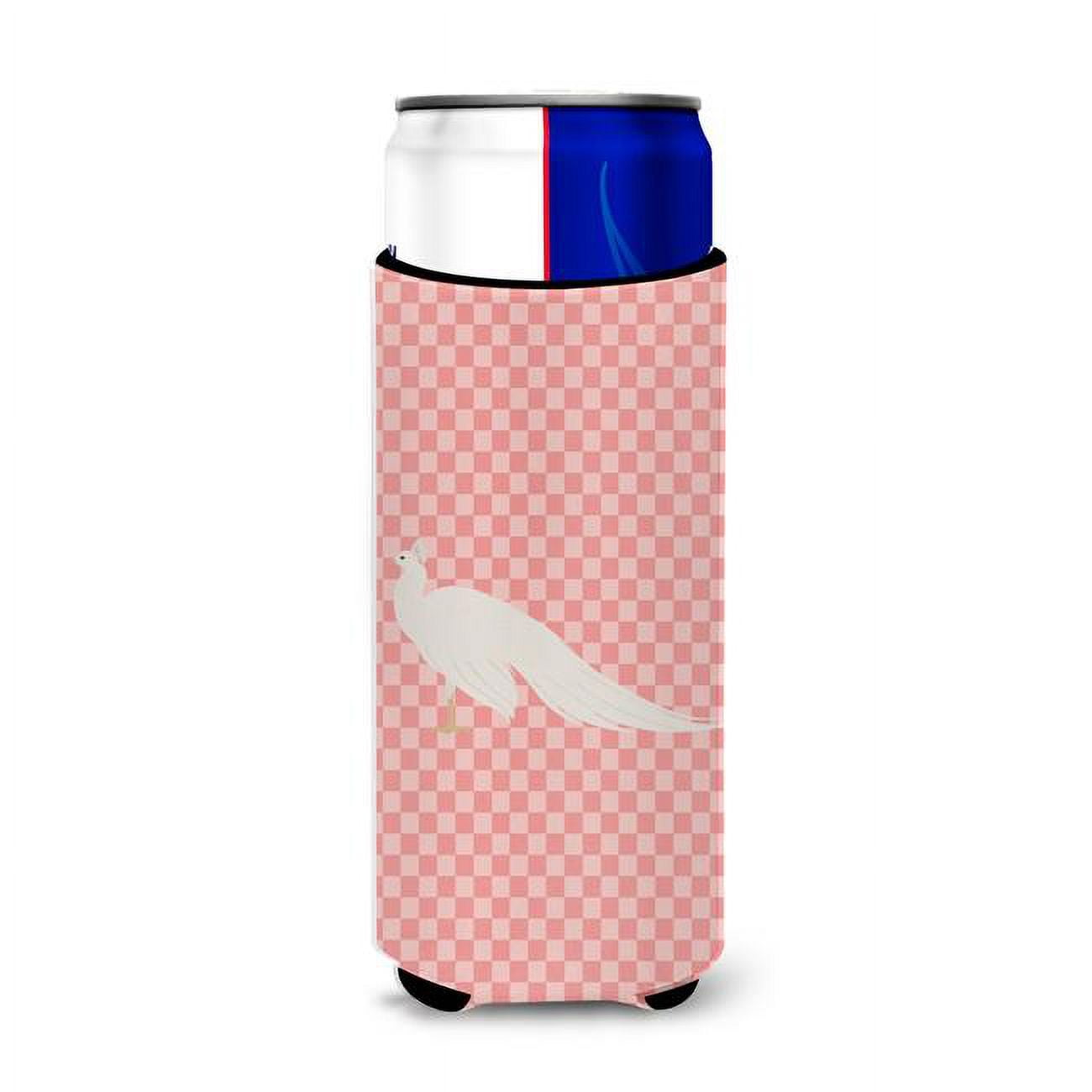 White Peacock Peafowl Pink Check Michelob Ultra Hugger for Slim Cans - Pink Check