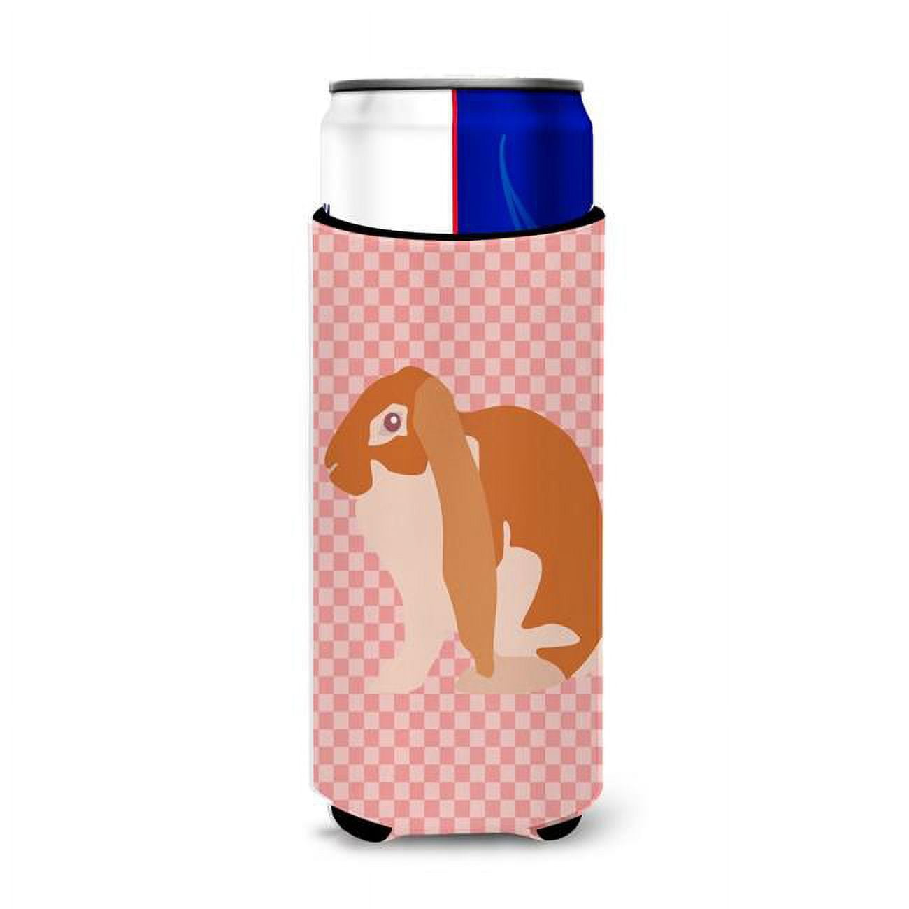 English Lop Rabbit Pink Check Michelob Ultra Hugger for Slim Cans - Pink Check