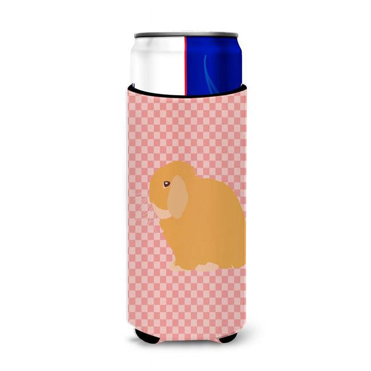 Holland Lop Rabbit Pink Check Michelob Ultra Hugger for Slim Cans - Pink Check