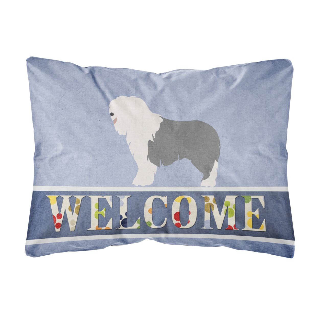 BB8304PW1216 Old English Sheepdog Welcome Canvas Fabric Decorative Pillow