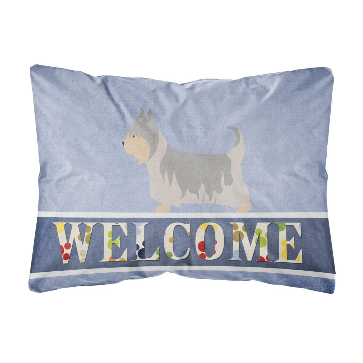 Australian Silky Terrier Welcome Canvas Fabric Decorative Pillow - Multi-Colored - 12 L x 3 W x 16 H in.