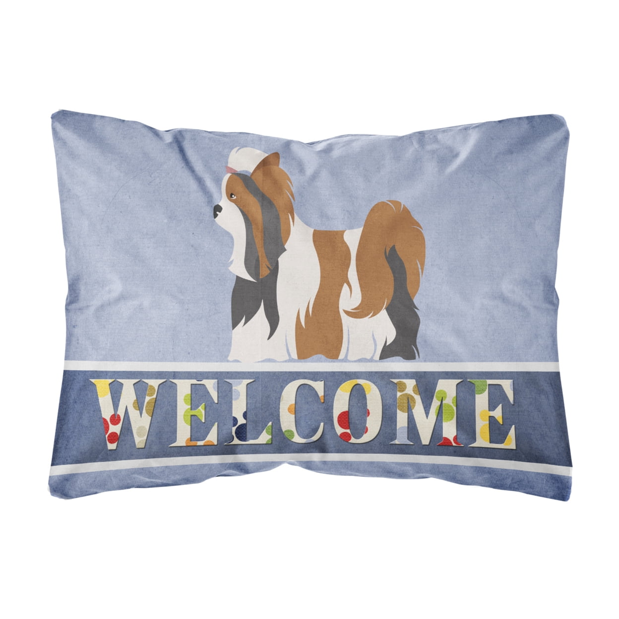 Biewer Terrier Welcome Canvas Fabric Decorative Pillow - Multi-Colored
