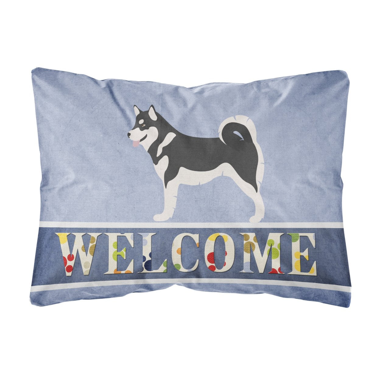 Alaskan Malamute Welcome Canvas Fabric Decorative Pillow - Multi-Colored - 12 L x 3 W x 16 H in.