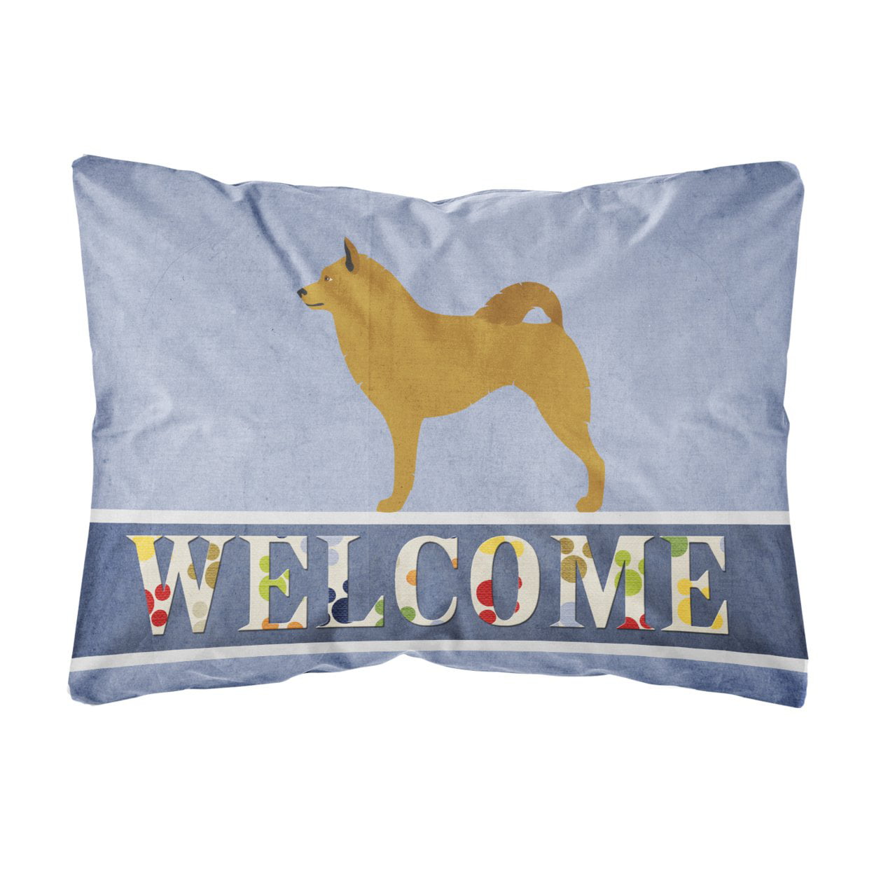 Finnish Spitz Welcome Canvas Fabric Decorative Pillow - Multi-Colored