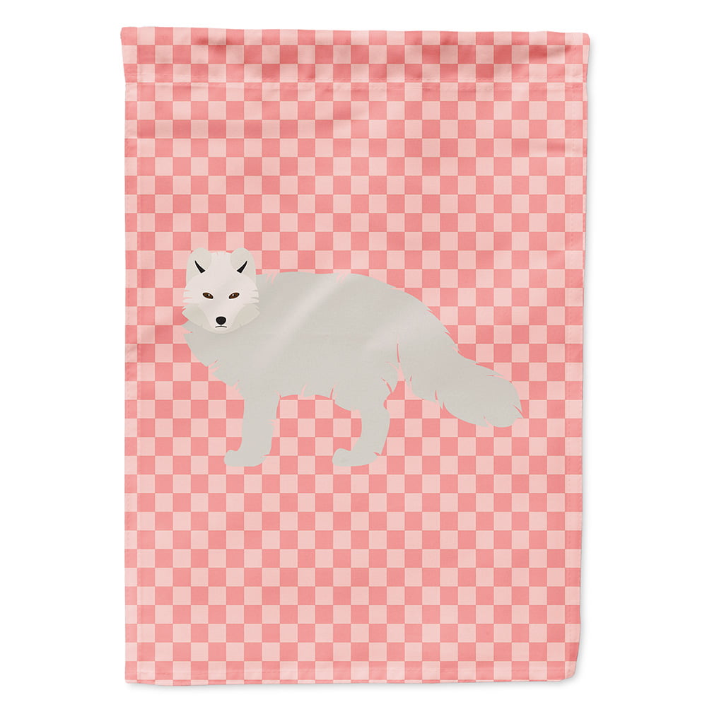 White Arctic Fox Pink Check Garden Flag