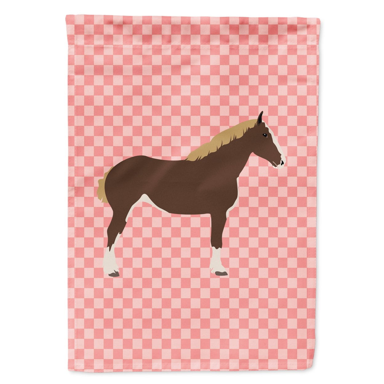 Percheron Horse Pink Check Garden Flag