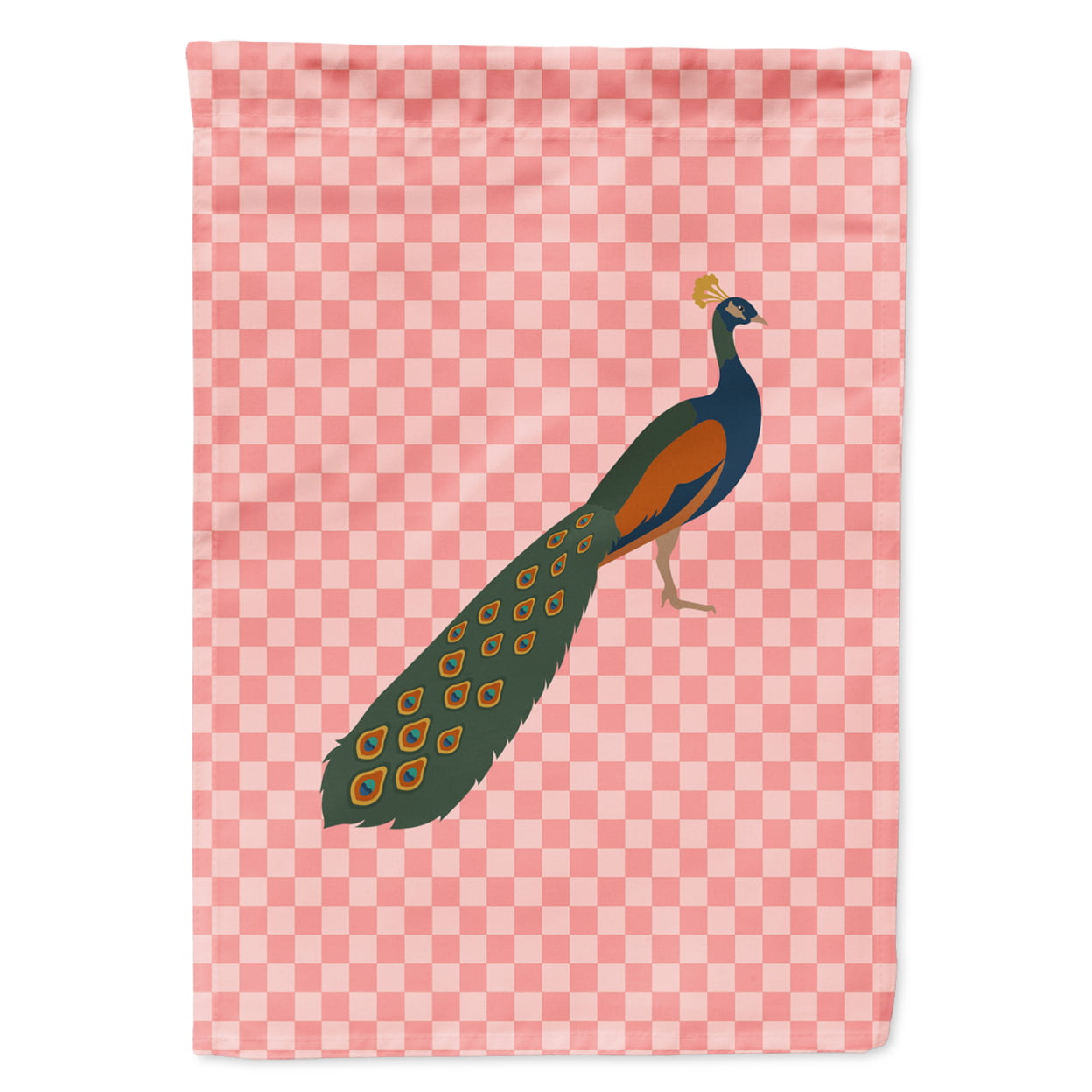 BB7925GF Indian Peacock Peafowl Pink Check Garden Flag