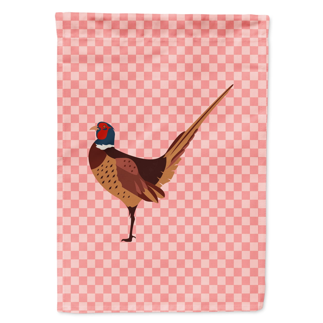 Ring-Necked Common Pheasant Pink Check Garden Flag