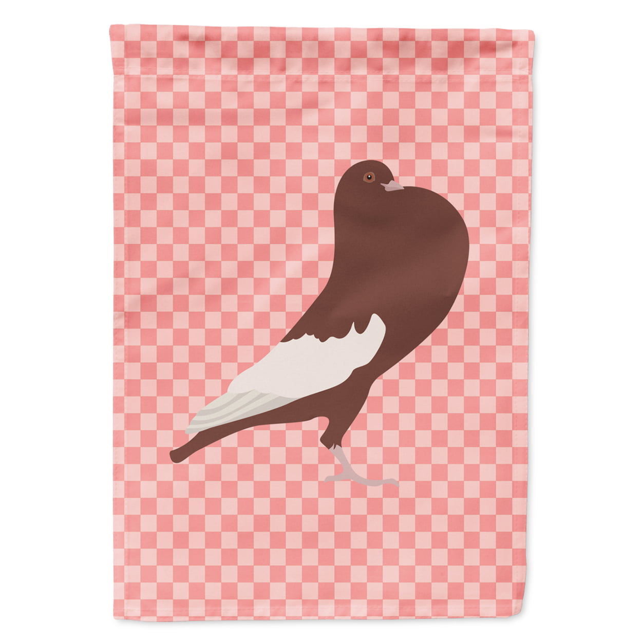 English Pouter Pigeon Pink Check Garden Flag