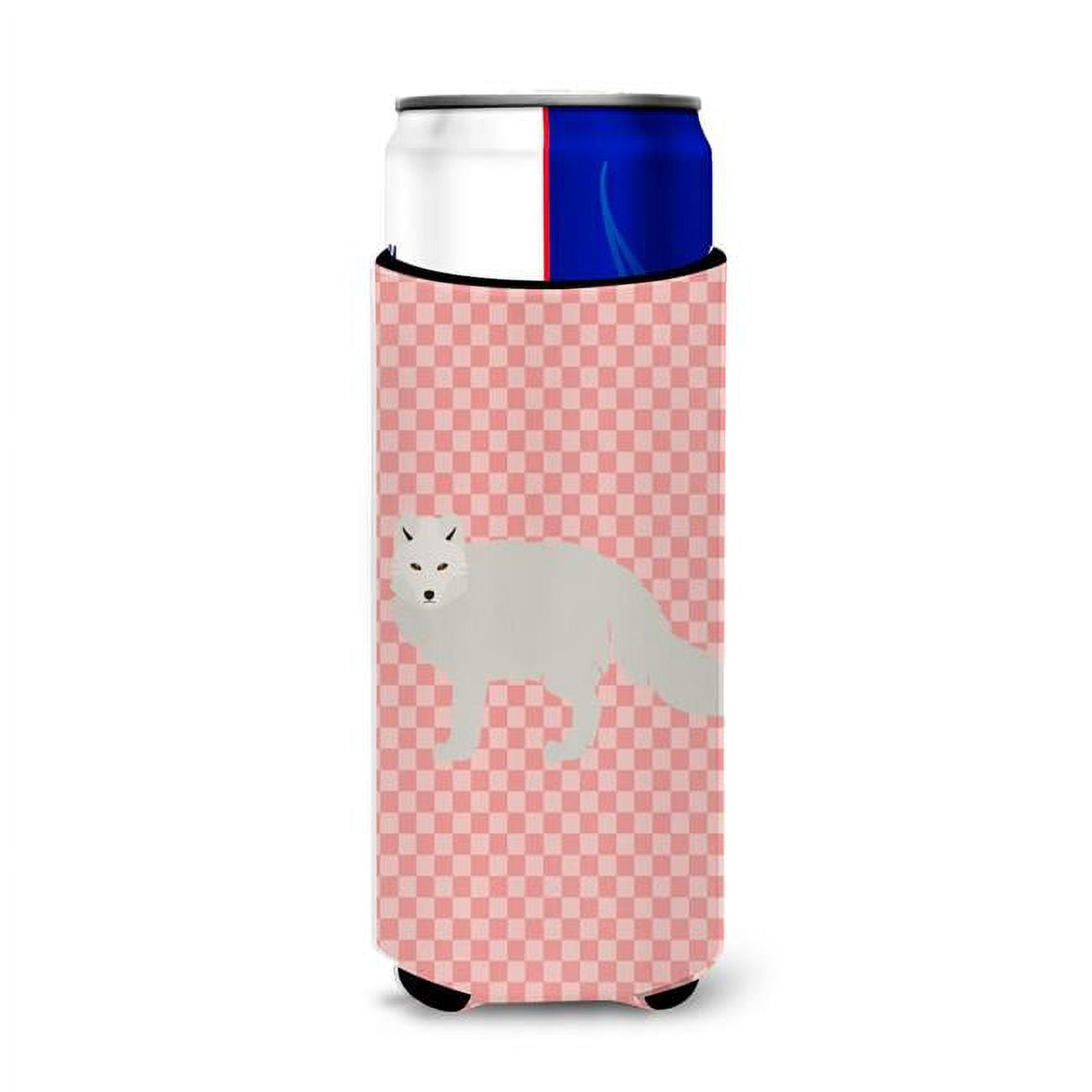 White Arctic Fox Pink Check Michelob Ultra Hugger for Slim Cans - Pink Check