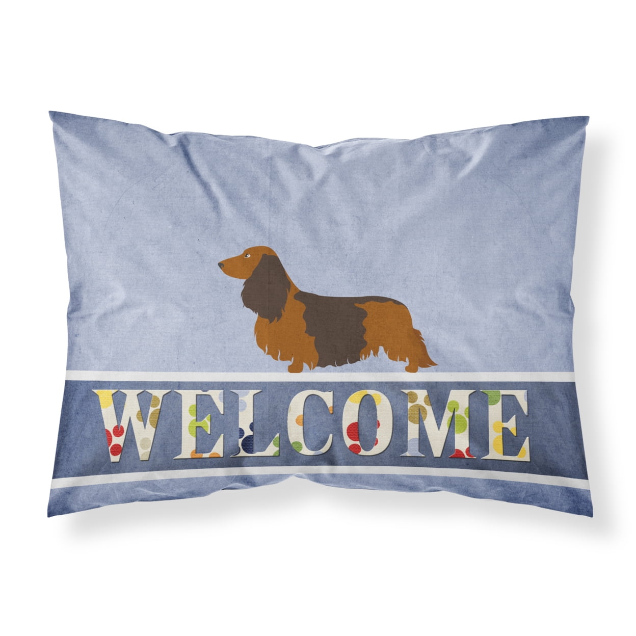 Longhaired Dachshund Welcome Fabric Standard Pillowcase - Multi-Colored