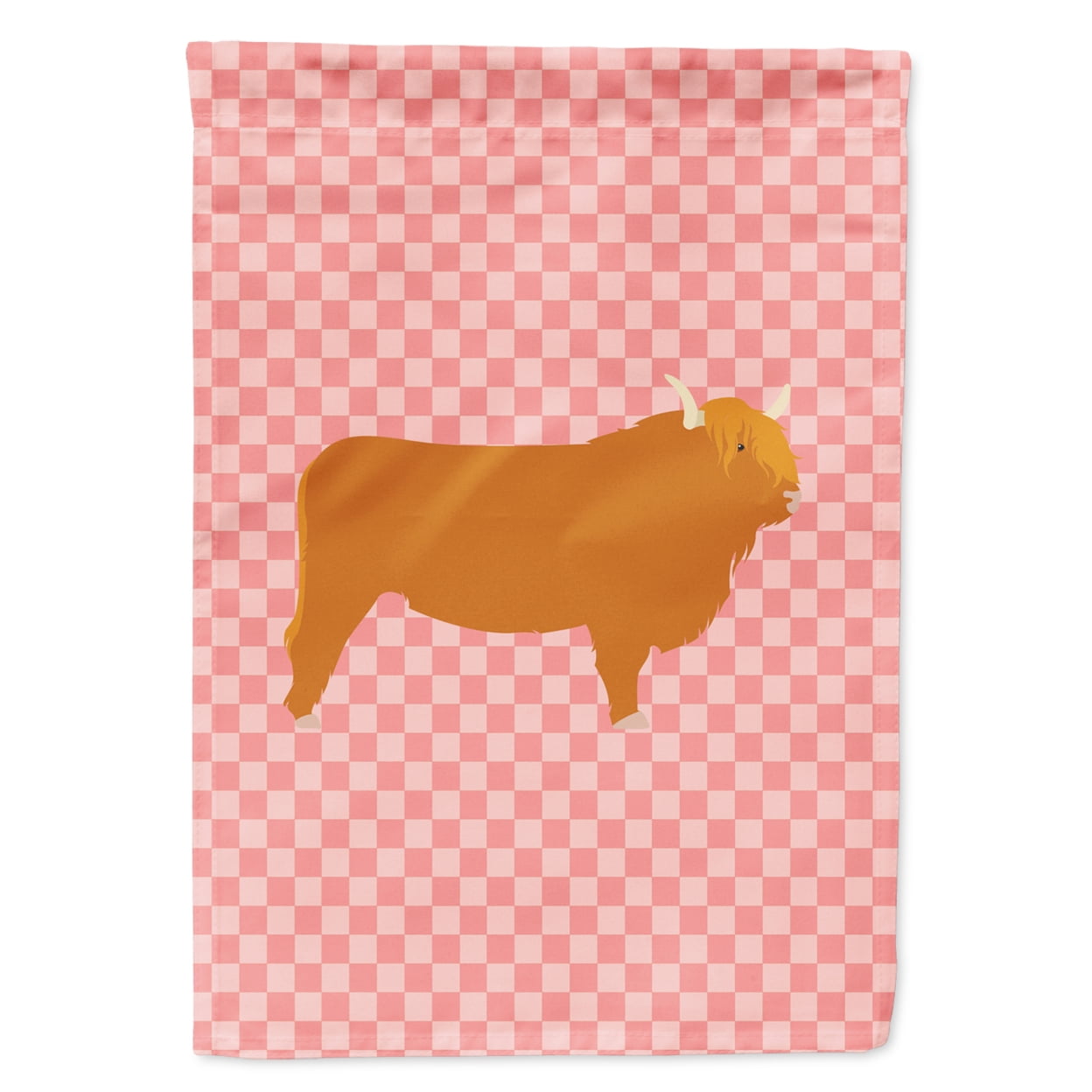 Highland Cow Pink Check Flag Garden Size