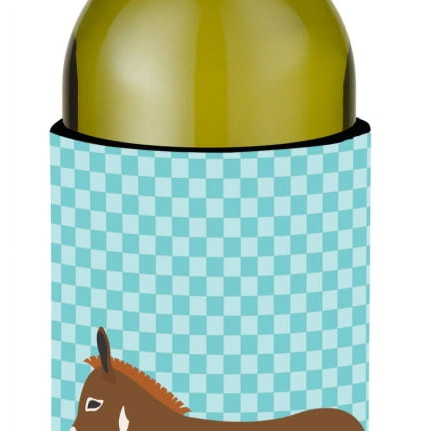 Picture of Carolines Treasures BB8021LITERK Miniature Mediterranian Donkey Blue Check Wine Bottle Beverge Insulator Hugger