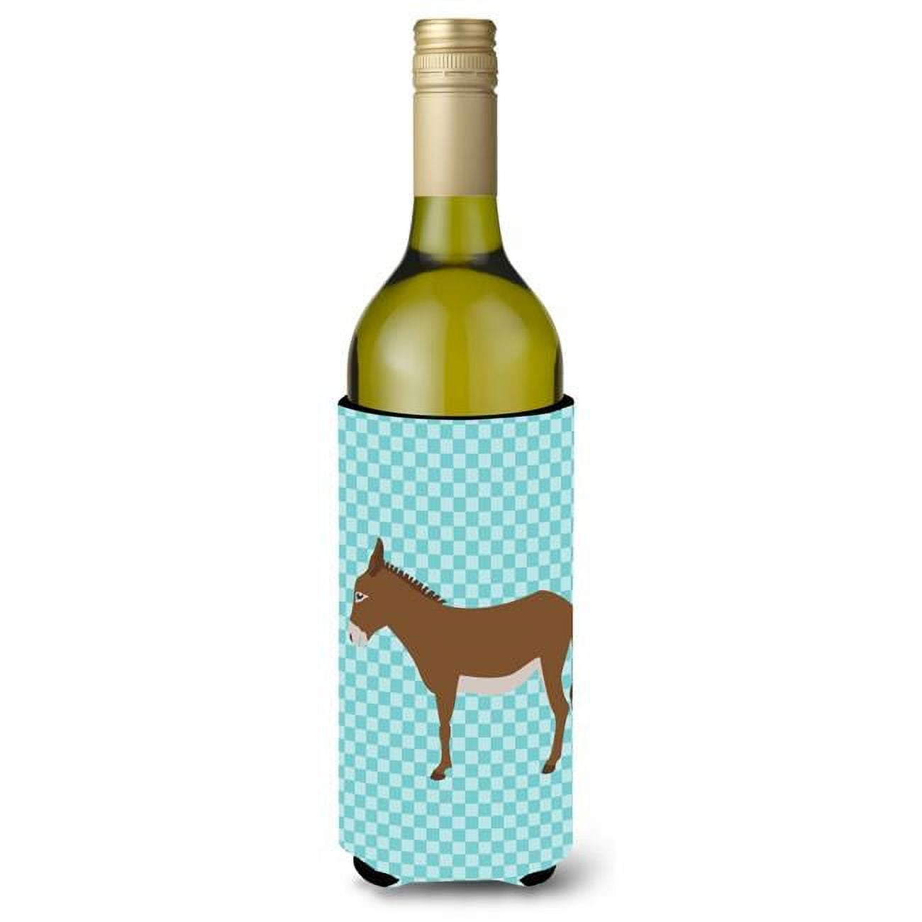 Picture of Carolines Treasures BB8023LITERK Cotentin Donkey Blue Check Wine Bottle Beverge Insulator Hugger