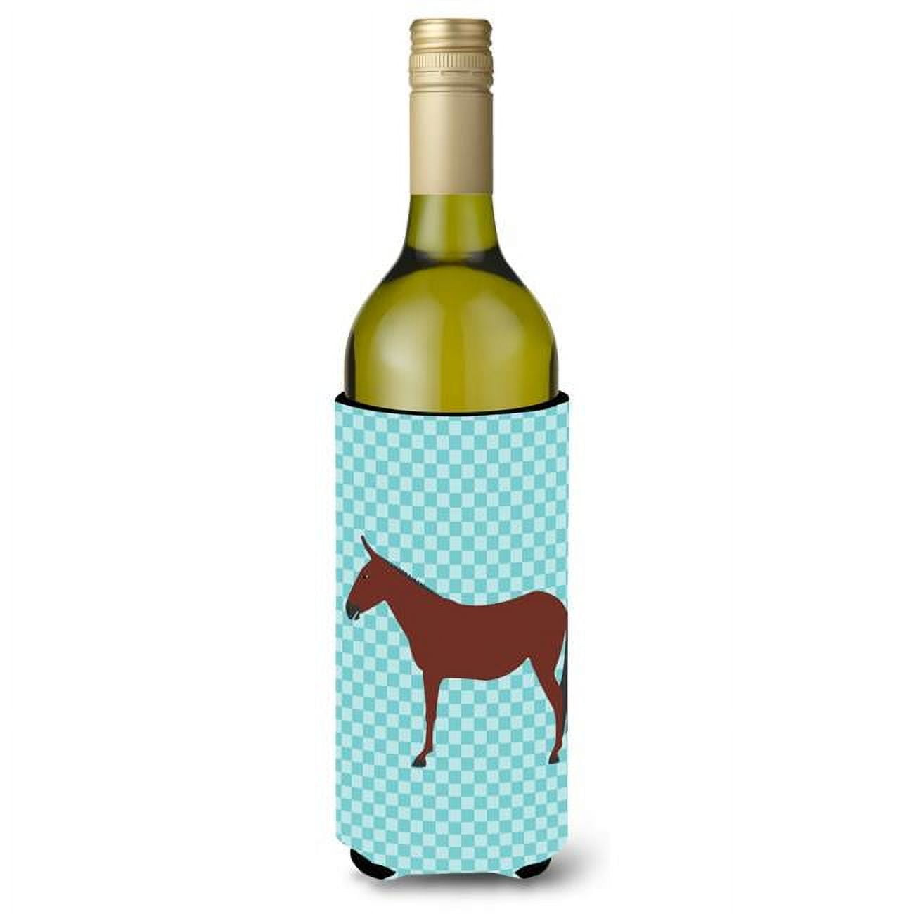 Picture of Carolines Treasures BB8024LITERK Hinny Horse Donkey Blue Check Wine Bottle Beverge Insulator Hugger