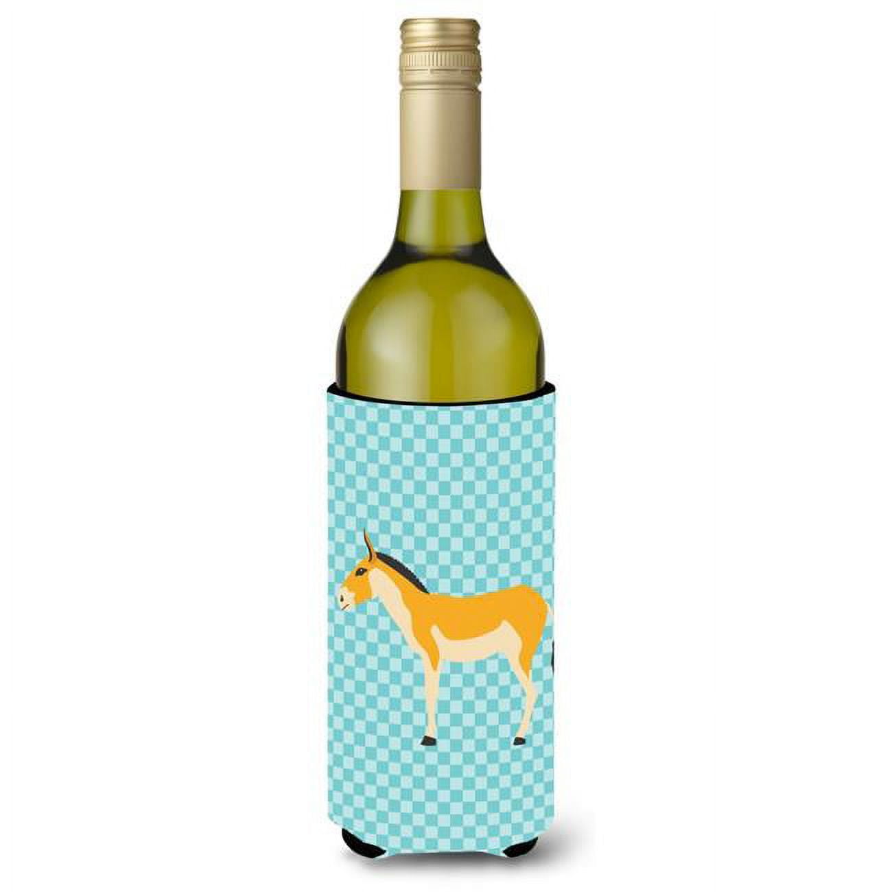 Picture of Carolines Treasures BB8028LITERK Turkmenian Kulan Donkey Blue Check Wine Bottle Beverge Insulator Hugger