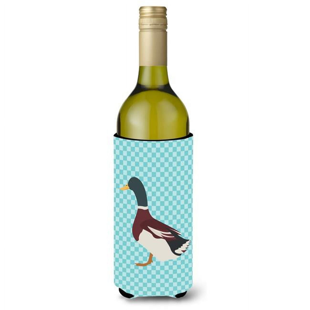 Picture of Carolines Treasures BB8030LITERK Rouen Duck Blue Check Wine Bottle Beverge Insulator Hugger