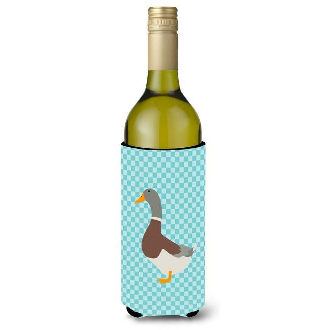 Picture of Carolines Treasures BB8037LITERK Saxony Sachsenente Duck Blue Check Wine Bottle Beverge Insulator Hugger