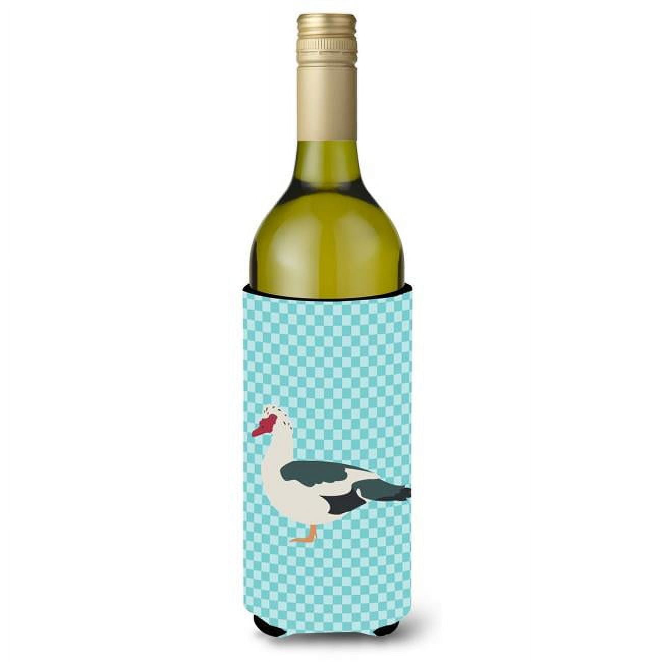 Picture of Carolines Treasures BB8038LITERK Muscovy Duck Blue Check Wine Bottle Beverge Insulator Hugger
