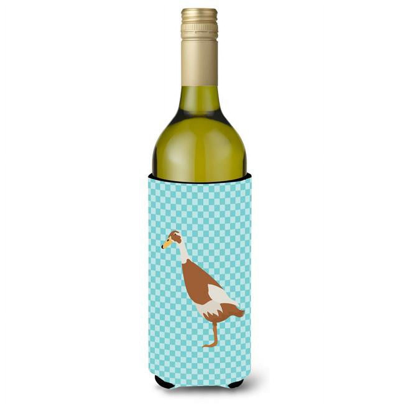 Picture of Carolines Treasures BB8039LITERK Indian Runner Duck Blue Check Wine Bottle Beverge Insulator Hugger