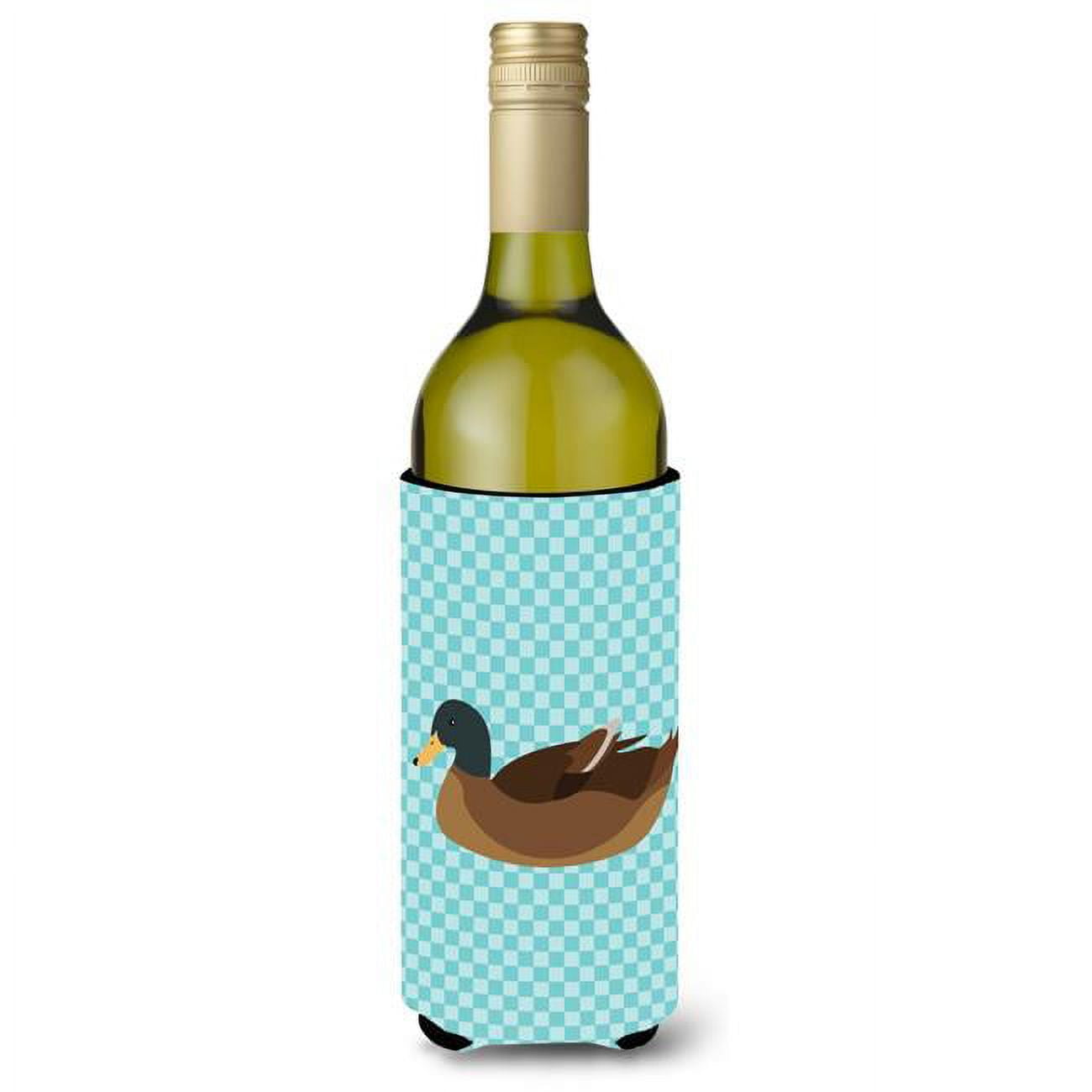 Picture of Carolines Treasures BB8040LITERK Khaki Campbell Duck Blue Check Wine Bottle Beverge Insulator Hugger